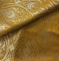 Indian Banarasi Brocade Fabric Mustard &amp; Light Gold Wedding Dress Fabric -NF36 - £5.98 GBP+