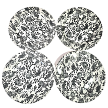 4 Vintage Churchill England Black Rose White Peony Floral Dinner Plate 10 3/8&quot; - £62.64 GBP