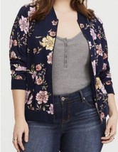 Torrid Twill Bomber Jacket Navy Floral Peony Paradise Size 1 - £23.52 GBP