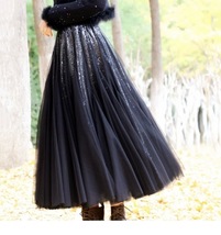 Black Tulle Skirt with Sequins Outfit Women Plus Size Sparkly Black Party Skirts image 3