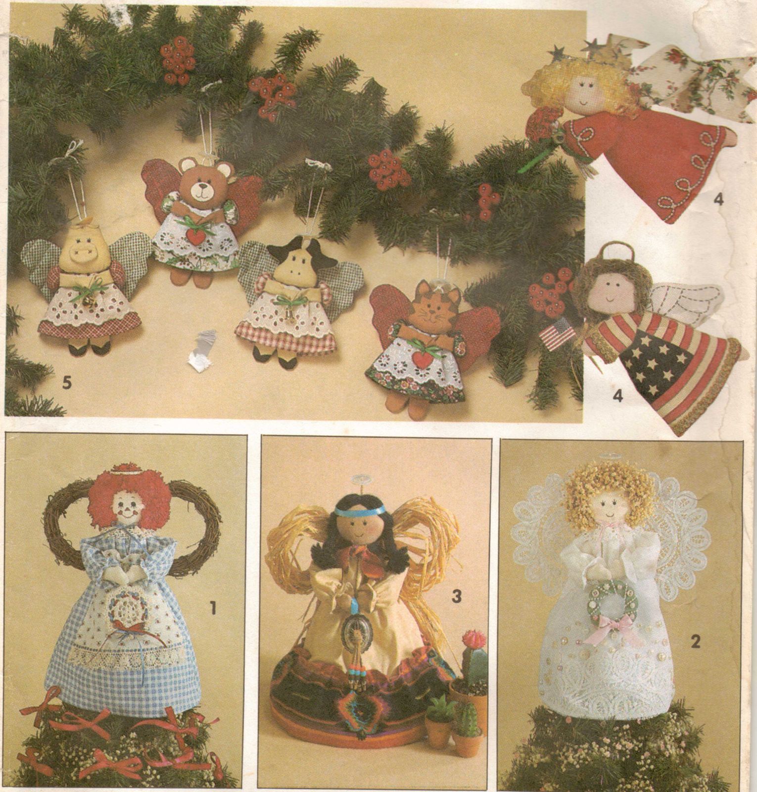 Xmas Standing Angel Southwest Victorian Tree Topper Animal Ornament Sew Pattern - $12.99