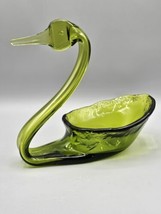 VINTAGE Viking Glass Avocado Green Swan Trinket Bowl - $18.69