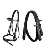 Horse English All-Purpose Pleasure Leather Bridle Nylon Webb Reins 803HI... - $59.39