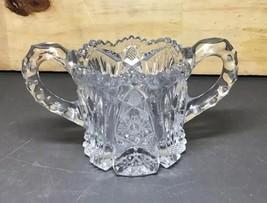 Vintage Open SUGAR BOWL Double Handle Sawtooth Pressed GLASS Rare - $4.69