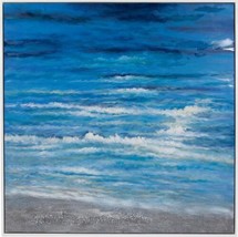 Original Art Painting HOWARD ELLIOTT Calm Sea Blue Textured Paint White Frame - £966.76 GBP