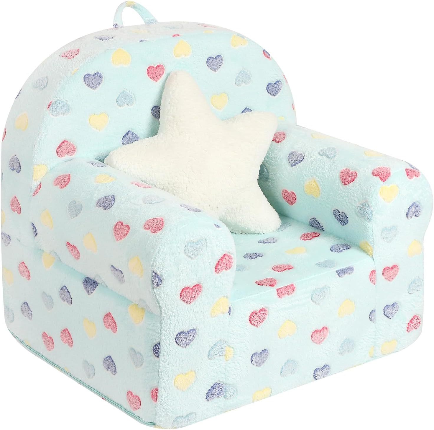 Colorful Heart Kids Sofa With Star Throw Pillow, High Back Toddler, Lake... - $61.98