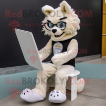 Cream Lynx mascot costume character dressed with a Leggings and Reading glasses - $1,329.00