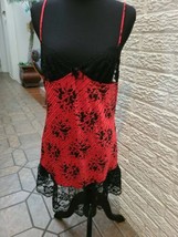 Stroke of Midnight Red Black Sheer Nylon Lace  Nightgown Lingerie L USA ... - $271.95 MXN