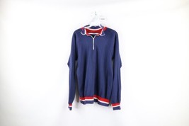 Vtg 70s Streetwear Womens Large Faded Striped Half Zip Pullover Sweatshirt USA - £38.75 GBP