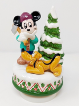Schmid Disney Winter Wonderland Musical Figurine Mickey + Pluto Christma... - $70.24