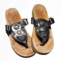 Josef Seibel Gray and Silver Leather Thong Sandals w Cork Base Size 38 US 7.5 - £29.75 GBP