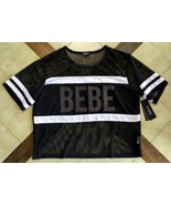 BEBE SPORT Black/White Logo Moisture Wicking Cropped Mesh Top (1X) NWT - $24.40