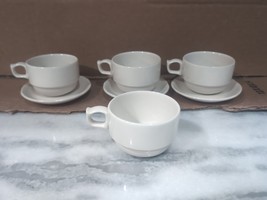 Homer Laughlin USA Diner Stackable Coffee Cup White, 3 Plates Saucers, B... - $19.80
