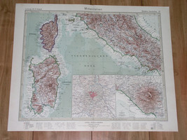 1927 Original Vintage Map Of Central Italy Rome Sardinia Vesuvius Corsica France - £16.76 GBP