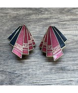 Vintage Retro 1980&#39;s Art Deco Enamel Gold Tone Clip On Earrings Cosplay ... - $33.83 CAD