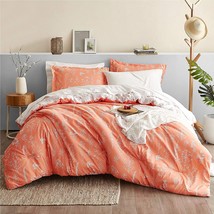 Bedsure Queen Comforter Set Coral Orange White - Reversible Floral Bedding - £52.74 GBP
