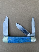 Bear Hunter 3 Blade Knife Blue Handle Solingen Stainless 440 Original Blade Edge - £50.43 GBP