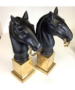 Pair of Vtg Cast Iron &amp; Brass Horse Head Hitching Post Toppers Western D... - $215.00