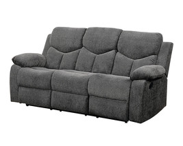 82" Gray Chenille Reclining Sofa With Black Legs - $29,852.84 MXN