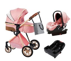 Luxury 3in1 Pink Stitched Eggshell Folding Baby Stroller Bassinet Car Se... - £310.15 GBP