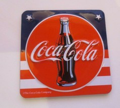 Coca-Cola Tin  Magnet White and Red Stripes with Disc with Bottle - £5.44 GBP