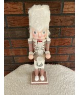 Christmas Nutcracker 14&quot; Wood Drummer Boy Pink Glitter White Fur Glam Decor - $28.50