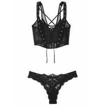 VS Very Sexy Rose Lace &amp; Grommet Strappy Corset Top N Lace Thong Panty B... - $1,427.73 MXN
