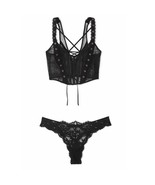 VS Very Sexy Rose Lace &amp; Grommet Strappy Corset Top N Lace Thong Panty B... - $1,425.56 MXN