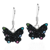 Cute Black Butterfly Rainbow Crystal Flutter .925 Silver Dangle Earrings - £15.14 GBP