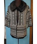 Chico&#39;s Sweater Jacket Convertible Faux Fur Collar Black White Heavy Sz ... - $40.63 CAD