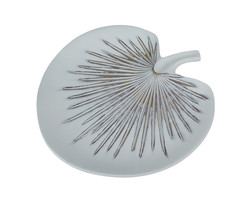 Antiqued White Tropical Fan Palm Leaf Decorative Ceramic Plate - £31.02 GBP