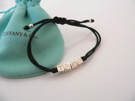 Tiffany &amp; Co ERA Rope Friendship Bracelet T &amp; Co Black Double Cube Bangle Silver - £311.68 GBP
