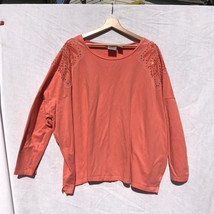 DG2 Diane Gilman Size 2x Salmon w Sequin Butterfly Long Sleeve Tee Shirt Cotton - £15.56 GBP