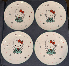 4 Sanrio Hello Kitty Ceramic Christmas Tree Dress Plates 10.5” New Snowf... - £66.84 GBP
