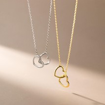 925 sterling silver simple hollow love glossy double hearts interlocking gold pl - £23.18 GBP