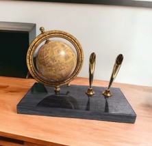 Vintage OLD WORLD Globe on Marble Base Deluxe Desk Set Double Pen/Pencil Holder - £22.47 GBP