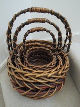 Basket Set of 3 Thick Woven Wood Nesting Baskets w/Carrying Handles $200 Value - £72.37 GBP