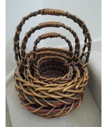 Basket Set of 3 Thick Woven Wood Nesting Baskets w/Carrying Handles $200... - £70.88 GBP