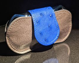 Brizard and Co Genuine Blue Ostrich and Grey Leather V Cutter NIB image 4
