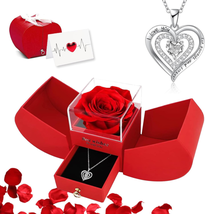 Mothers Day Gift for Mom Wife, Preserved Red Real Rose Birthstone Necklace for W - £31.82 GBP