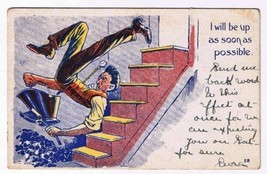 Comic Postcard Man Falling Downstairs I&#39;ll Be Up As Soon As Possible 1907 - £1.68 GBP