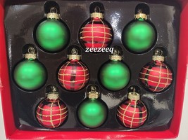 Martha Steawart Christmas MINI Glass Tartan Red Green Plaid Ornaments 1.5&quot; - £15.48 GBP