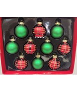 Martha Steawart Christmas MINI Glass Tartan Red Green Plaid Ornaments 1.5&quot; - £15.81 GBP