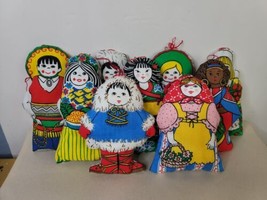 Set of 9 Dolls from Around the World 5.5 Inches Stuffed Printed Fabric - £23.74 GBP