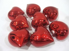 (8) Valentines Day Shiny Red Hearts 2.5&quot; Ornaments Decorations Home Decor - £14.00 GBP