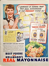 Hellmann&#39;s Best Food &quot;Real Mayonnaise&quot; Fresh Press Fine 1937 Vintage Pri... - $230.56 MXN