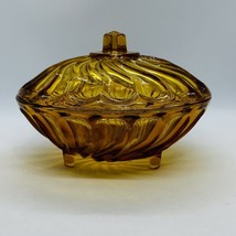 Vintage Nadir Figueiredo Amber Glass 3-Footed Swirled Lidded Candy Trinket Dish - $13.95