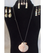 Nautical Scallop Seashell Adjustable Necklace and 4 Pair of Earrings Han... - £19.77 GBP