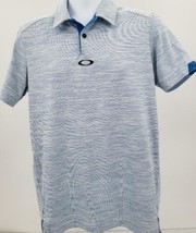 Oakley Mens Lt Blue and White Short Sleeve Mosture Wicking Golf Polo Shirt Sz M - £31.27 GBP