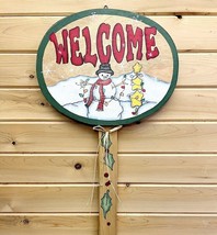 Christmas Snowman Vintage Welcome Sign Shine Co Handmade Hand Painted NN... - $36.98